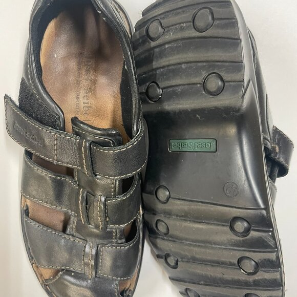 Josef Seibel Jeremy Black Leather Fisherman Sandals Men's US Size 9 / EU Size 43 - Picture 4 of 6